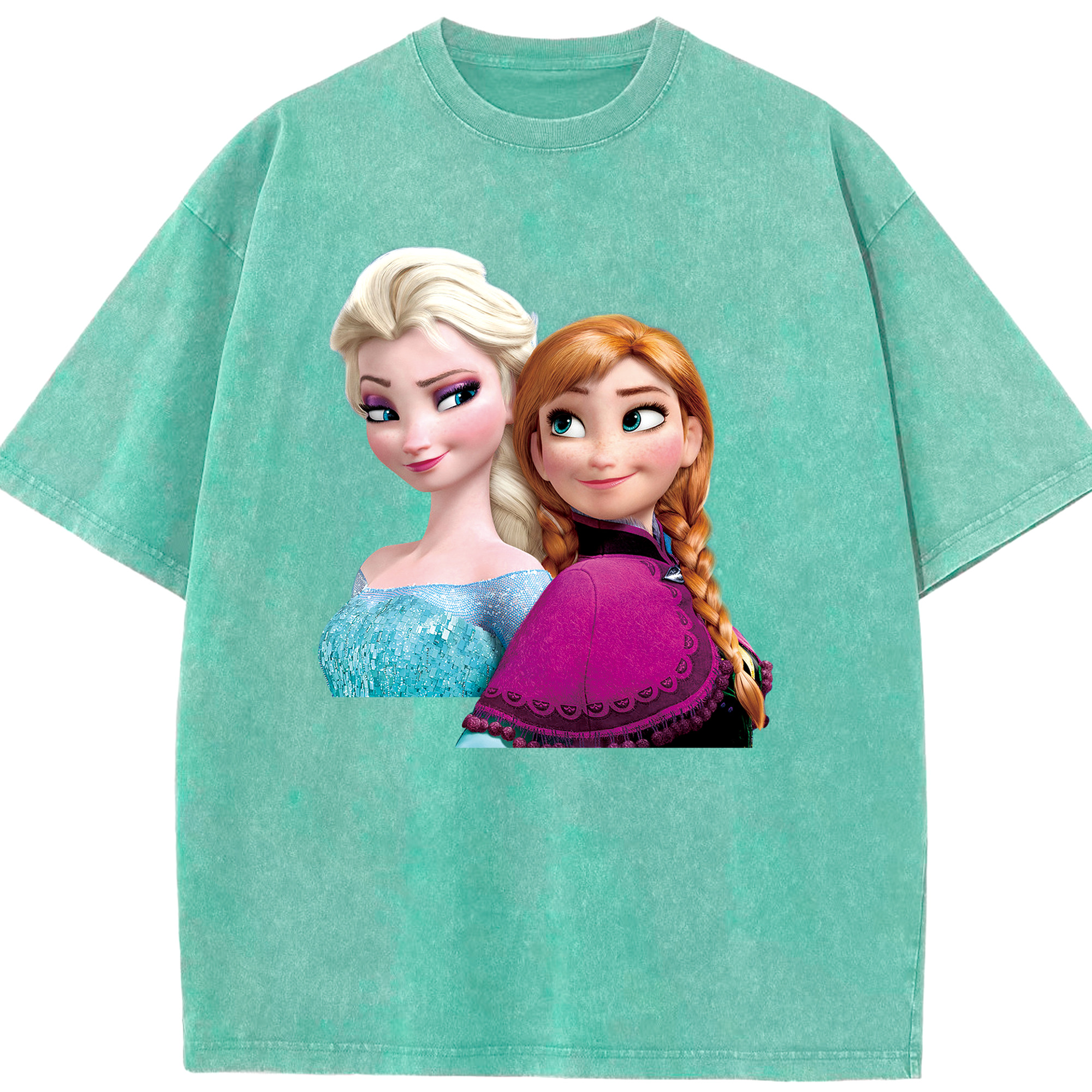 （画像用） アナと雪の女王 アンナ エルサ Frozen Anna Elsa 綿100% ヴィンテージ風 半袖Tシャツ（フロントプリント）